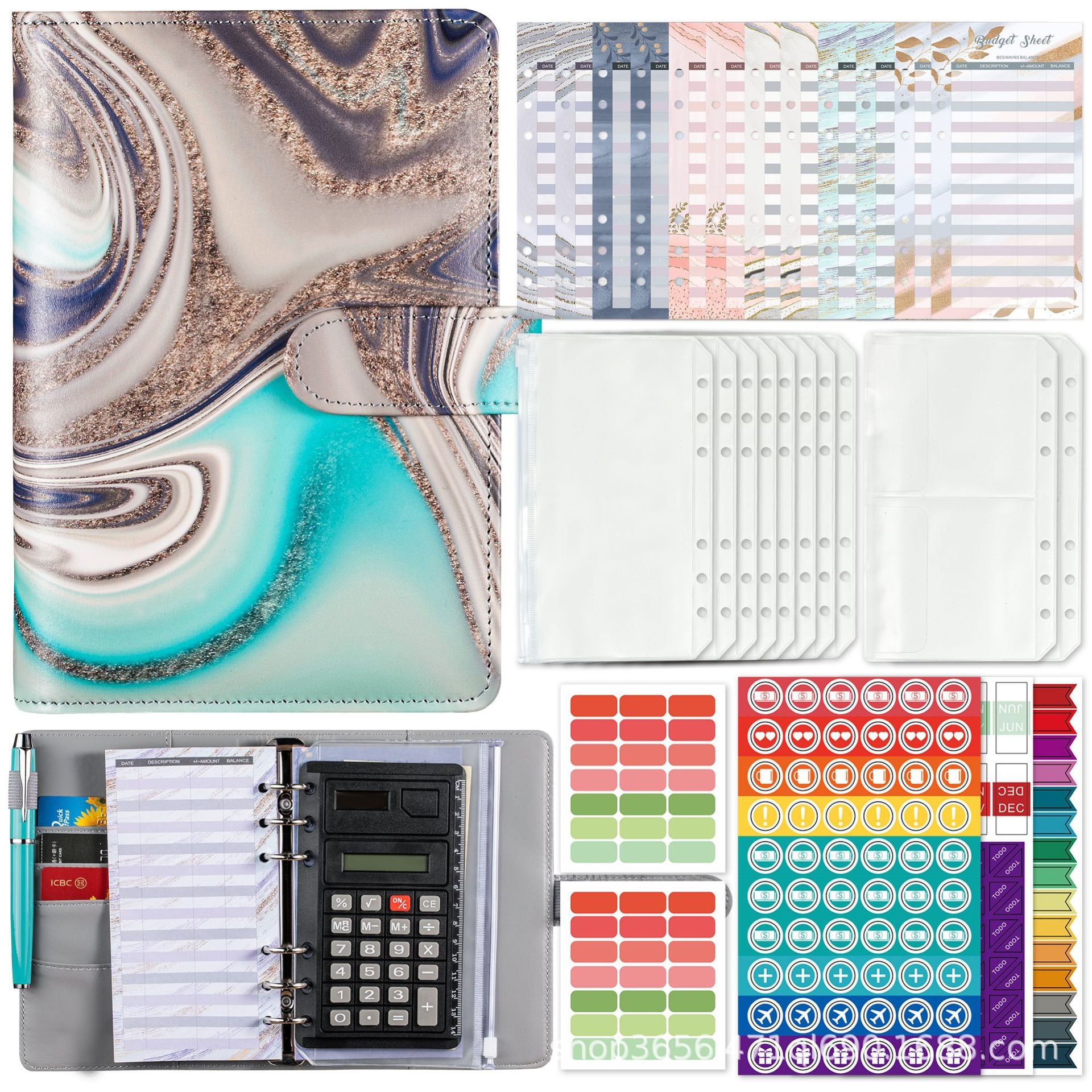 Wholesale A6 Binder Dunhuang Watercolor Printed PU Leather Financial Ledger